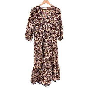 Bindu Floral Bohemian Cotton Maxi Dress Small